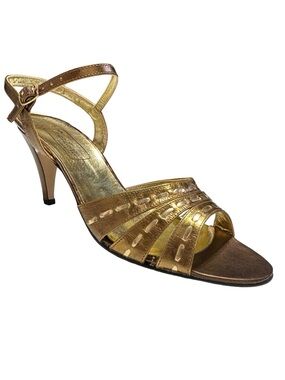 MARTINELLI Italian Metallic Gold Leather Heels Disco Glam Strappy Sandals